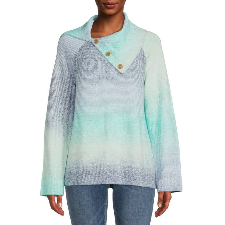 Time and Tru Women's Long Sleeve Split Neck Collar Sweater | Walmart (US)