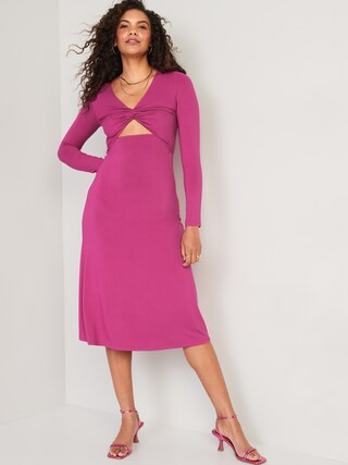 Fit & Flare Twist-Front Cutout Midi Dress for Women | Old Navy (US)