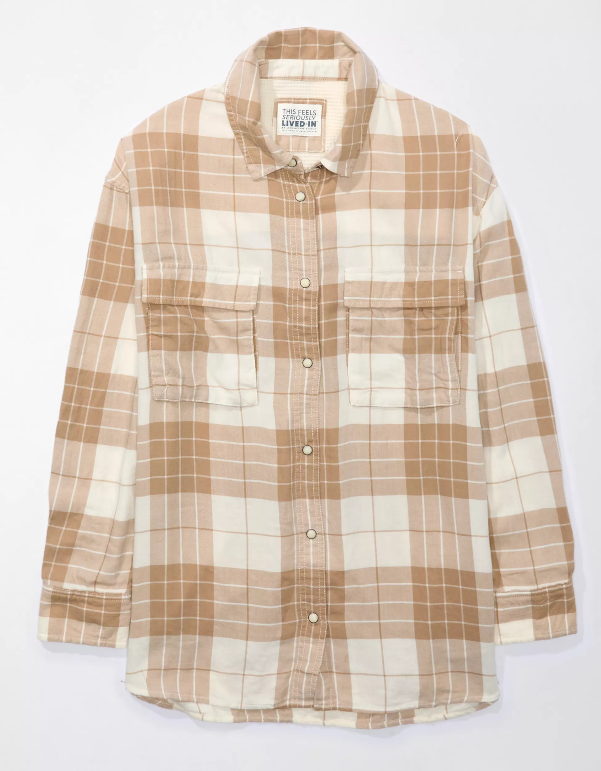 AE Oversized Long-Sleeve Plaid Button-Up Shirt | American Eagle Outfitters (US & CA)