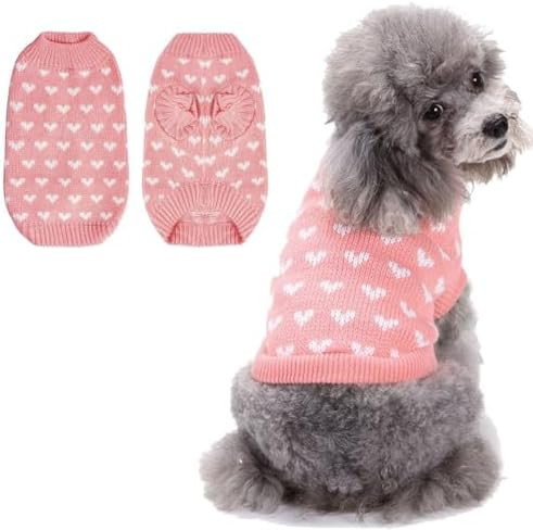 Dog Sweater, Knitted Heart Pattern Puppy Sweaters for Small Medium Large Dogs, Girl Boy Autumn/Wi... | Amazon (US)