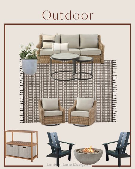 Outdoor decor from Walmart. Affordable outdoor furniture, outdoor sofa, outdoor rug, outdoor Adirondack chairs, fire pit, outdoor console 

#LTKsalealert #LTKhome #LTKstyletip