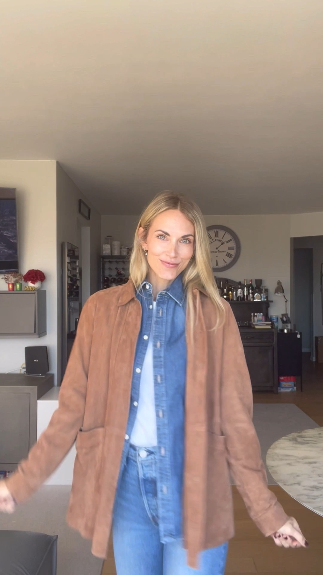 Jean shirt - worn two ways! 

Look 1: Jean shirt (slim cut) wearing a size 2. White tee (wearing a size medium - size up one size). Trouser - wearing a size 2 (oversized & high waisted) 

Look 2: Jean shirt - (slim cut) wearing a size 2. White tee - (size up one size) wearing a size medium. Jeans (high waisted and straight leg) wearing a size 25. Suede jacket - wearing size 2 and comes in many different colors! 

#LTKStyleTip #LTKSeasonal #LTKFindsUnder100