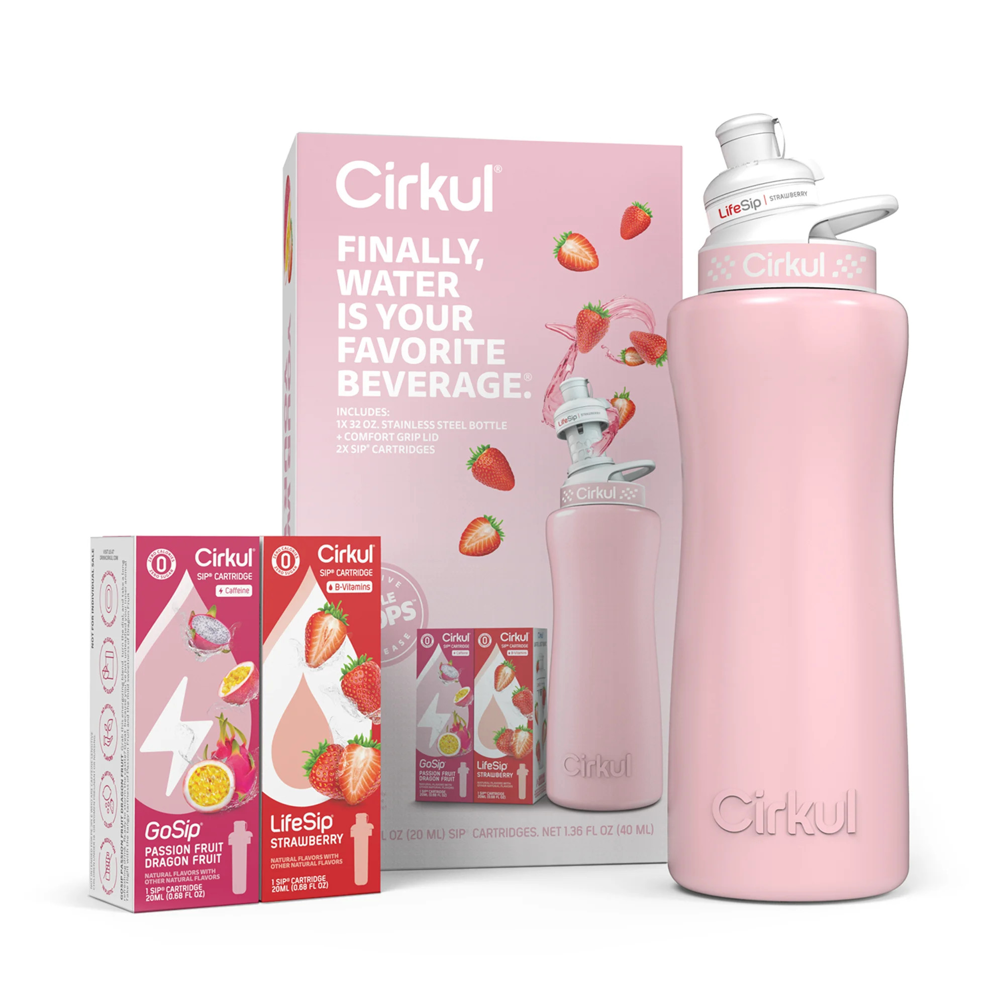 Cirkul 32oz Blush Pink Stainless Steel Starter Kit with Light Pink & White Cirkul Lid 2.0 and 2 F... | Walmart (US)
