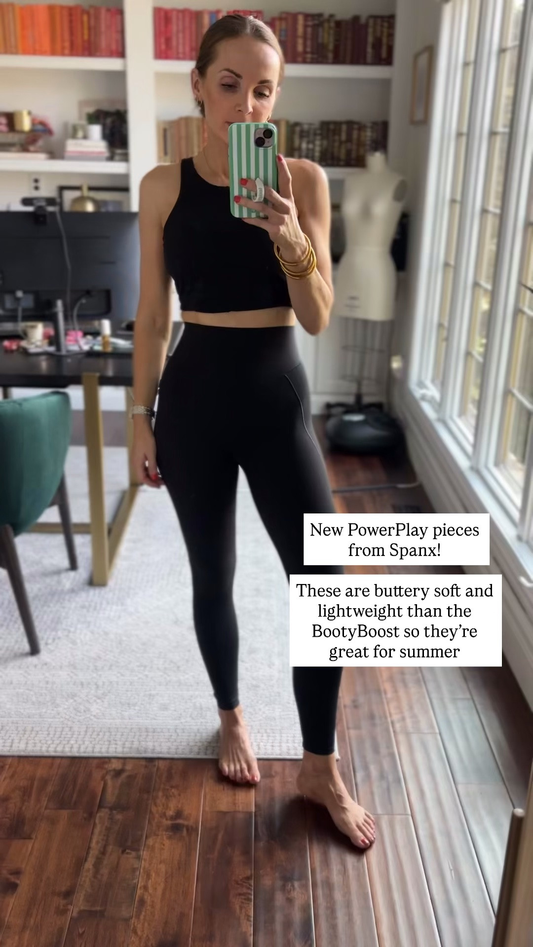 New favorites from @Spanx - their PowerPlay line is lighter weight fabric so it’s great for summer and lower compression than BootyBoost. Get your same size as BootyBoost. I’m in an XS in these leggings and a small in the bra. Code MERRICKXSPANX works for new costumers! #SpanxPartner