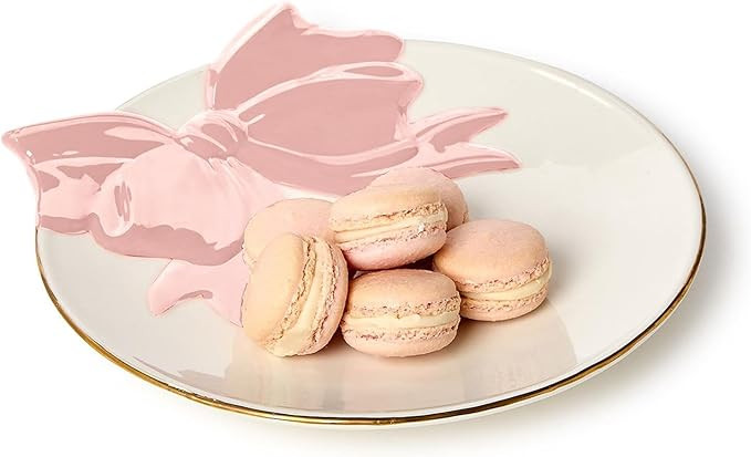 Two's Company Bow Tidbit Plate with Gold Rim Accent, 8.75-Inch, Dolomite | Amazon (US)