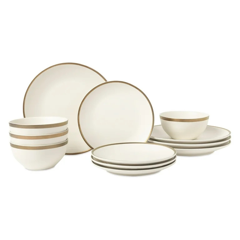 Thyme & Table Everest Collection 12-Piece Stoneware Dinnerware Set, White | Walmart (US)