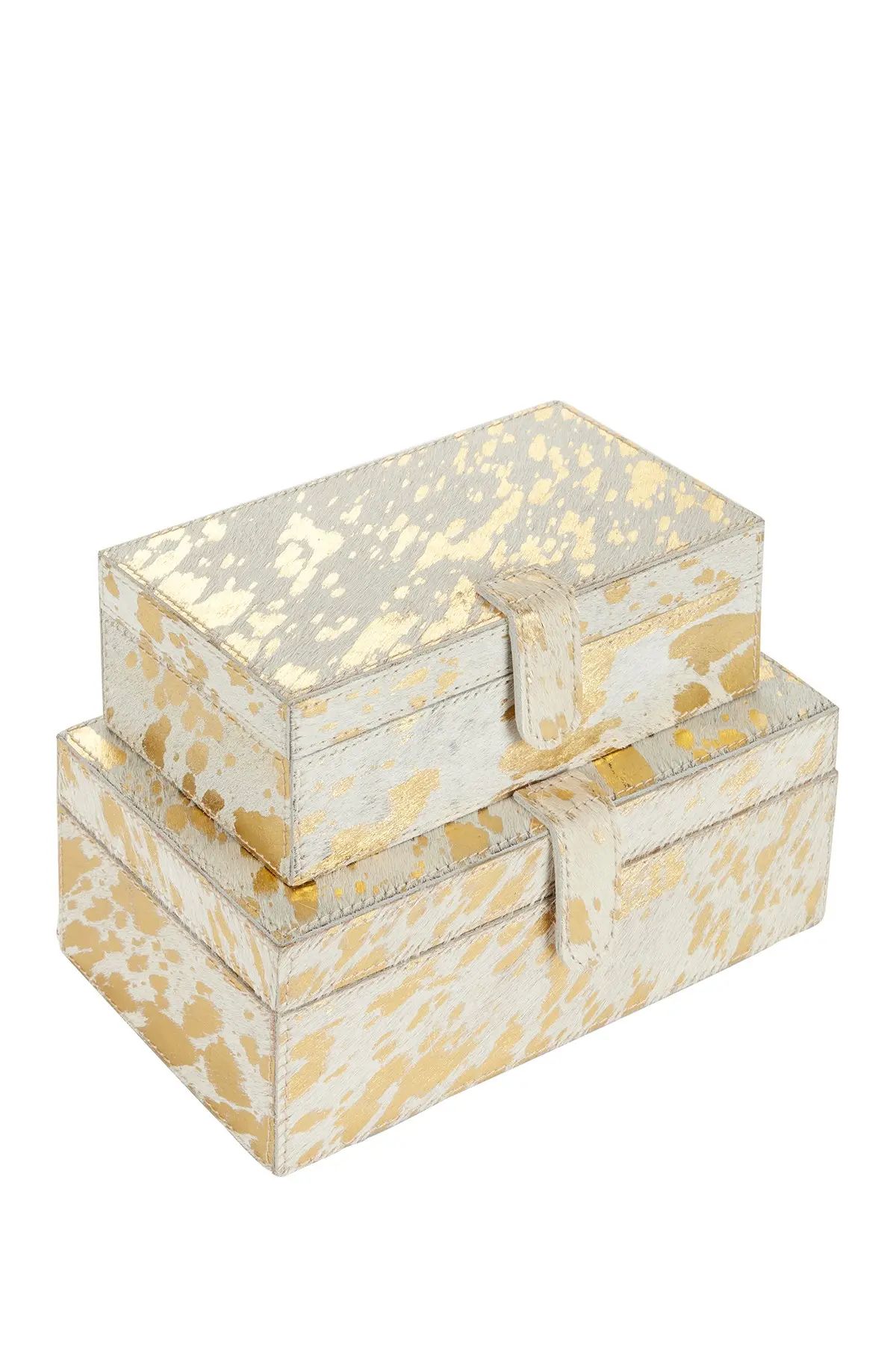 Willow Row | Rectangular White & Gold Metallic Hair On Hide Patterned Box - Set Of 2 | Nordstrom ... | Nordstrom Rack