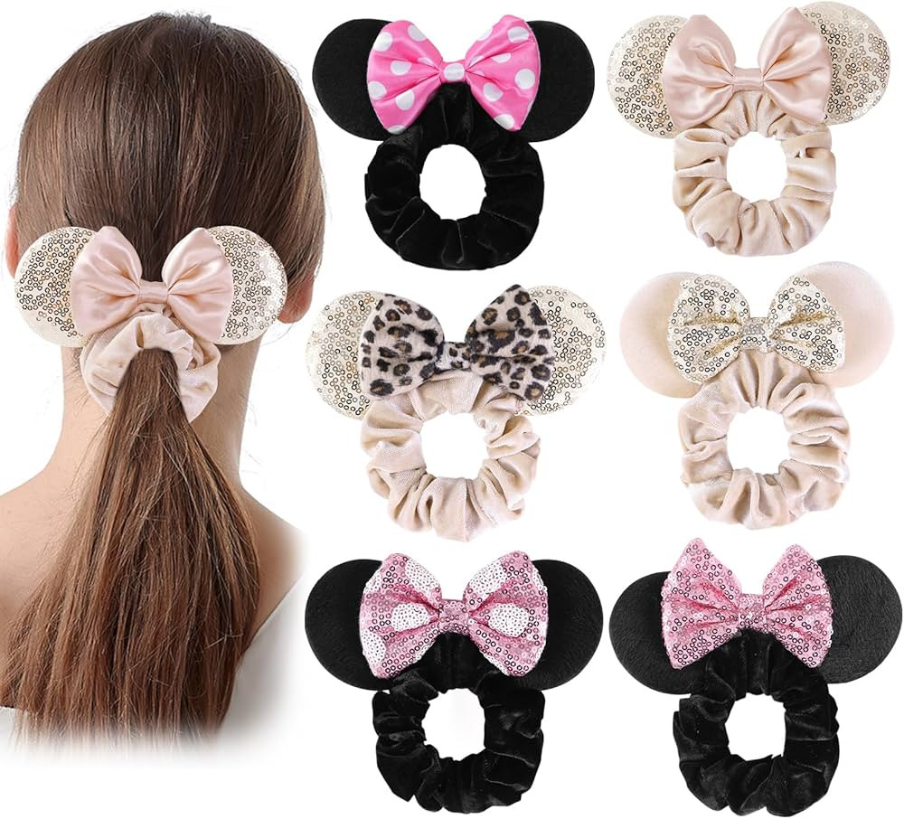 6 Pcs Mouse Scrunchies,Shiny Bows Mouse ears for Birthday Parties, Themed Events, A Perfect Addit... | Amazon (US)