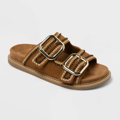 Women's Collin Double Buckle Footbed Sandals - Universal Thread™ Chestnut 7: Slip-On, Open Toe,... | Target