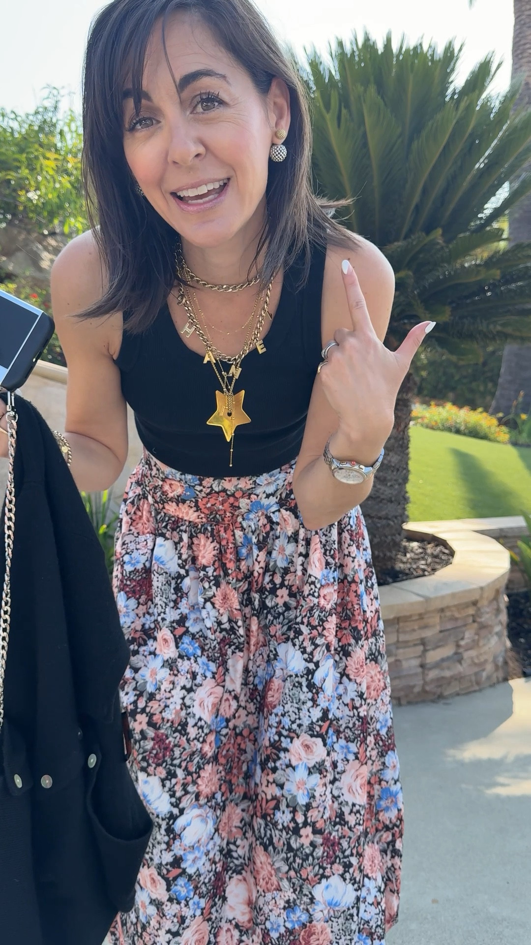 High low haute mama goes to work shopping in San Diego wearing my DIY Dior necklaces and shoes from Paris alongside some of my favorite @MTTCOLLECTIVE jewelry, cashmere cardigan,  and Veronica beard inspired tank top under $10