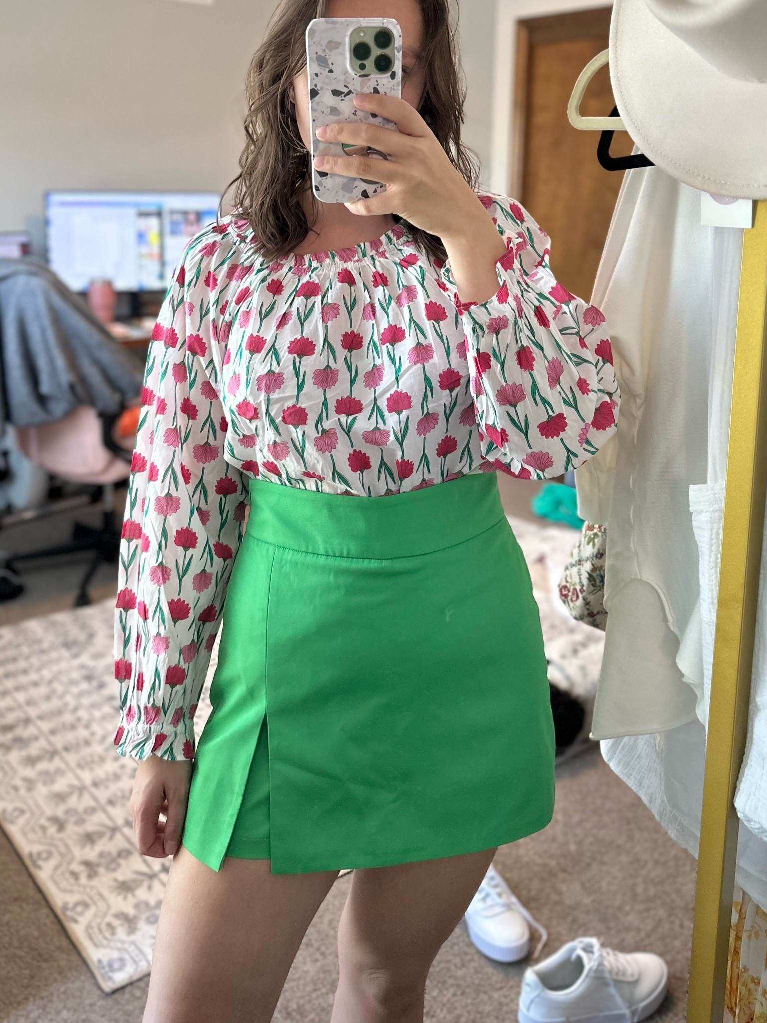 Colorful and preppy spring outfit idea! Cute green skort and floral top for a casual but still pretty spring outfit 🎀💚

#LTKfit #LTKsalealert #LTKstyletip