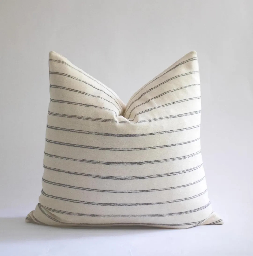 Cream and Gray Woven Cotton Pillow Cover, Neutral Striped Pillow, Chiang Mai Throw Pillows, Desig... | Etsy (US)