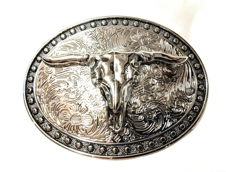Belt Buckle western steer cowboy skull bull roping rodeo buckle US seller BRSf4 3.85 " wide X 3" ... | Etsy (US)
