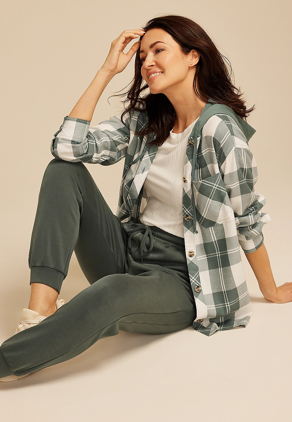 Plaid Hooded Boyfriend Button Down Shirt | Maurices