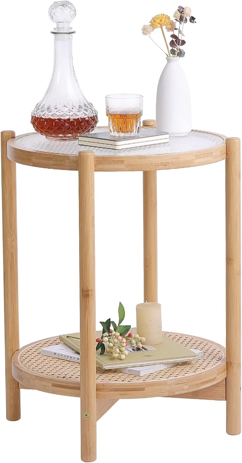 Tiita Rattan Coffee Table, Round End Table, 19.7Inch Modern Side Table, Small Bamboo Living Room ... | Amazon (US)