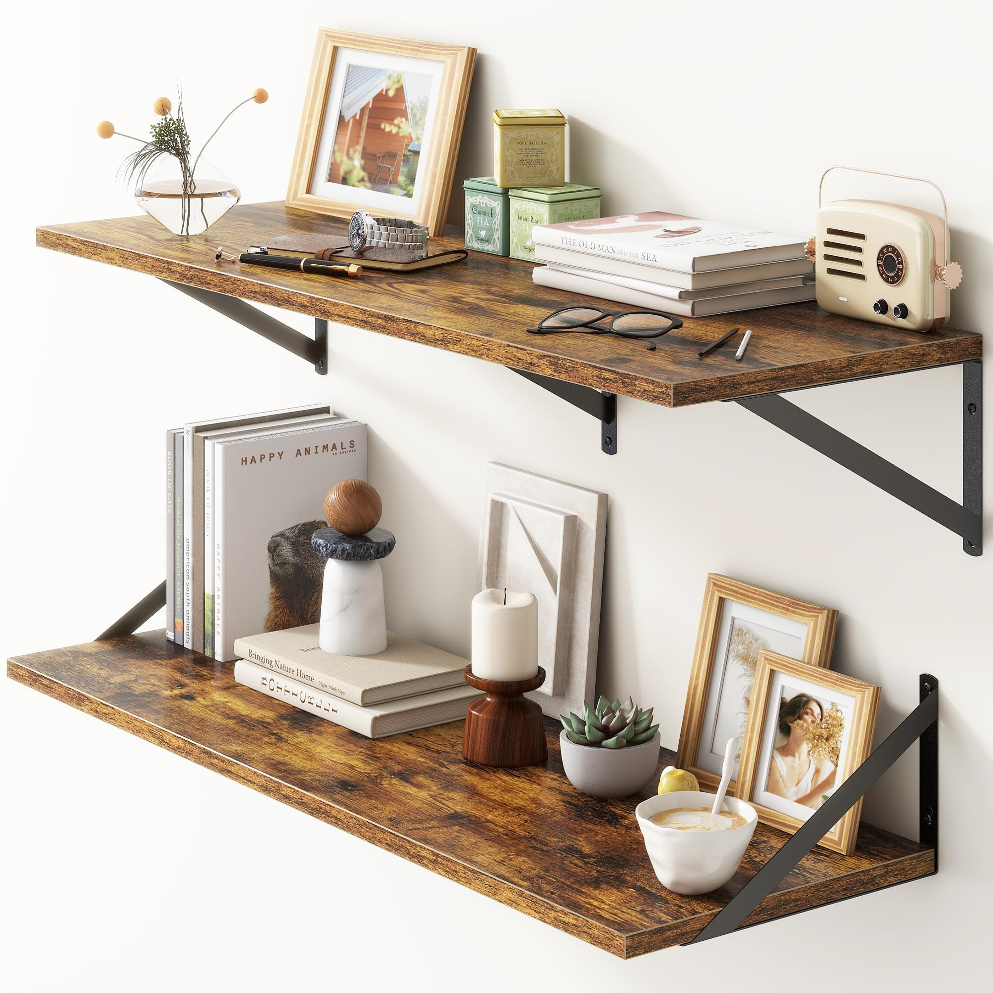36"W x 12"D Floating Shelves, Deep Floating Shelves with Brackets, 12 Inch Deep Wall Shelves for ... | Amazon (US)