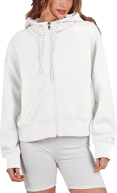 Caracilia Women's Zip Up Hoodies Cropped Drawstring Sweatshirts Cute Teen Girl Y2K Fall Casual Ja... | Amazon (US)