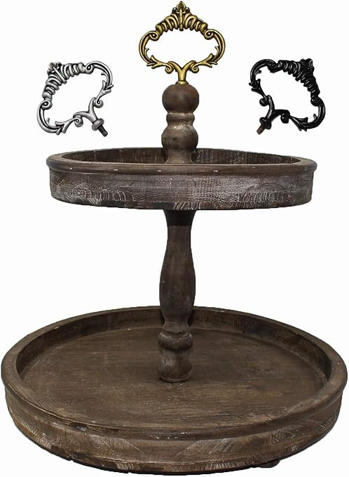 Felt Creative Home Goods Large Distressed Rustic Wood Two Tiered Tray Brown, 2 Tier Serving Tray ... | Amazon (US)