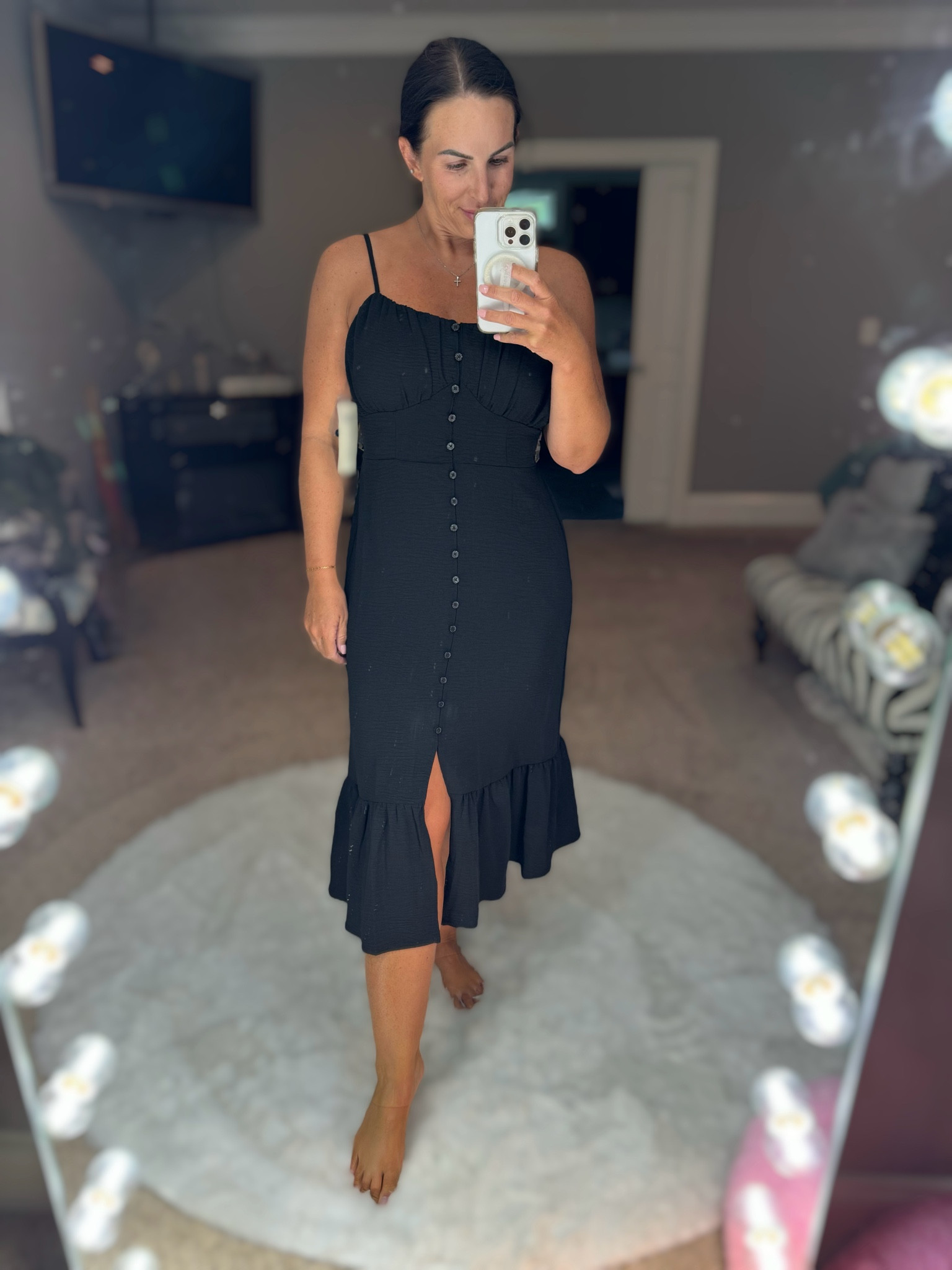 Little black dress under $18? Yes please! This black midi features adjustable straps, a middle slit and built in cups (hello no bra)! Wearing a medium (junior sizing)

#LTKOver40 #LTKFindsUnder50 #LTKStyleTip
