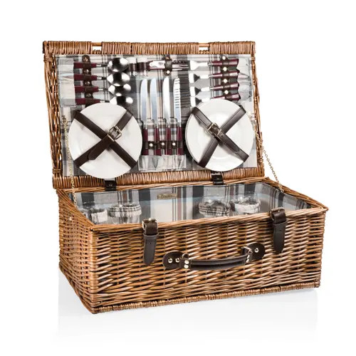 Picnic Time Newbury Picnic Basket in Navy Blue Burgundy Plaid at Nordstrom | Nordstrom