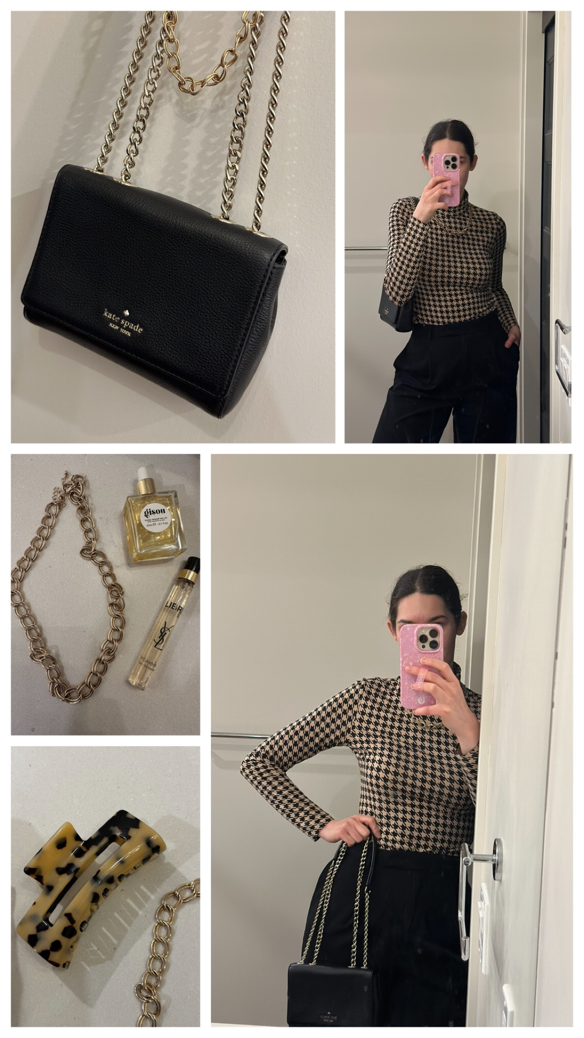 A moody look in honour of the snowfall warning in effect for the city I live in 🤎🖤🤍

PS: the Gisou Honey Hair Oil is one of my holy grail hair products! It is so hydrating & smoothing! This hair oil has made my hair so soft and shiny. And it smells amazing! I like to run the oil through all of my hair but focusing on the ends which tend to be the most dry.

Hair care, hair products, hair oil, beauty, beauty products, perfume, gold jewelry, spring outfit, spring outfit ideas, daily outfit, what I wore, what to wear, outfit ideas, how to style, neutral outfit, houndstooth, Parisian, Parisian style, Parisian chic, Pinterest aesthetic, Pinterest girl, style inspiration, fashion inspiration, outfit inspiration, ootd

#LTKstyletip #LTKSeasonal