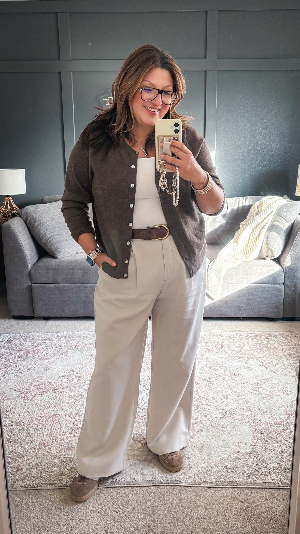 Quince cardi (XL)
Spanx cami (L)
Abercrombie Sloan Trousers (33)
Adidas


#LTKMidsize #LTKFallSale #LTKOver40