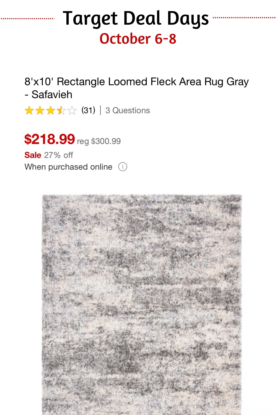 Target deal days. October 6-8th early
Black Friday deals for three days! Area rug

#LTKsalealert