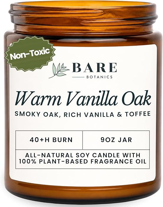 Bare Botanics 9oz Non Toxic Soy Candle Warm Vanilla Oak - 40+ Hour Burn | Amazon (US)