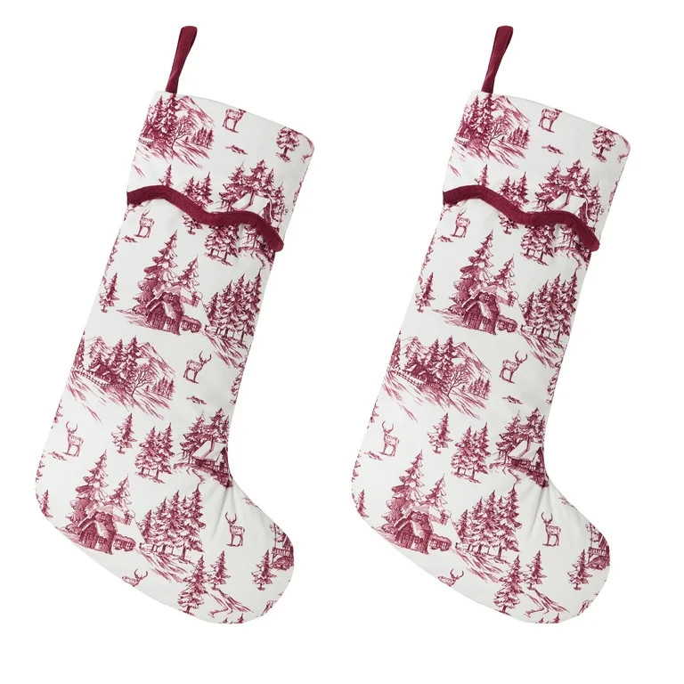 My Texas House Forrest Red/Ivory Velvet Christmas Stockings, 20" x 10" (2 Count) | Walmart (US)