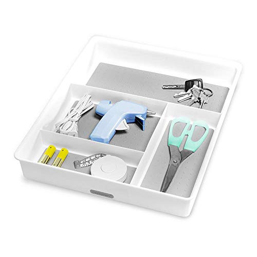 Madesmart Classic 4-Compartment Drawer Organizer Gadget Tray, Plastic Multipurpose Storage Bin for Drawers, White | Amazon (US)