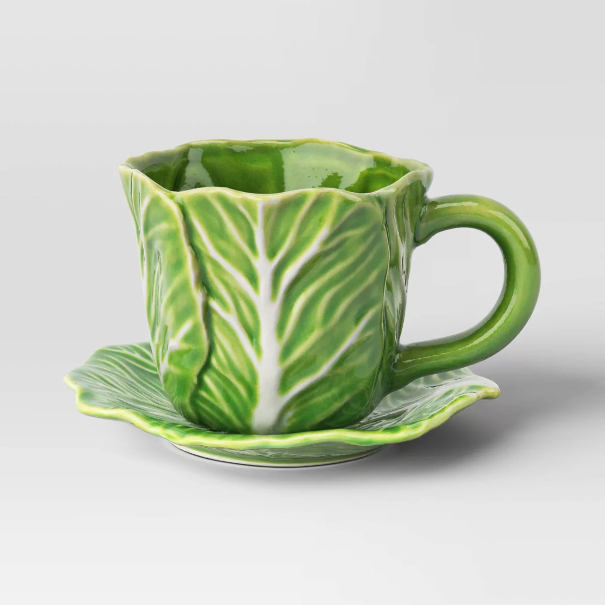 10 fl oz Stoneware Lettuce Figural Easter Tea Cup and Saucer Plate Green - Threshold™ | Target