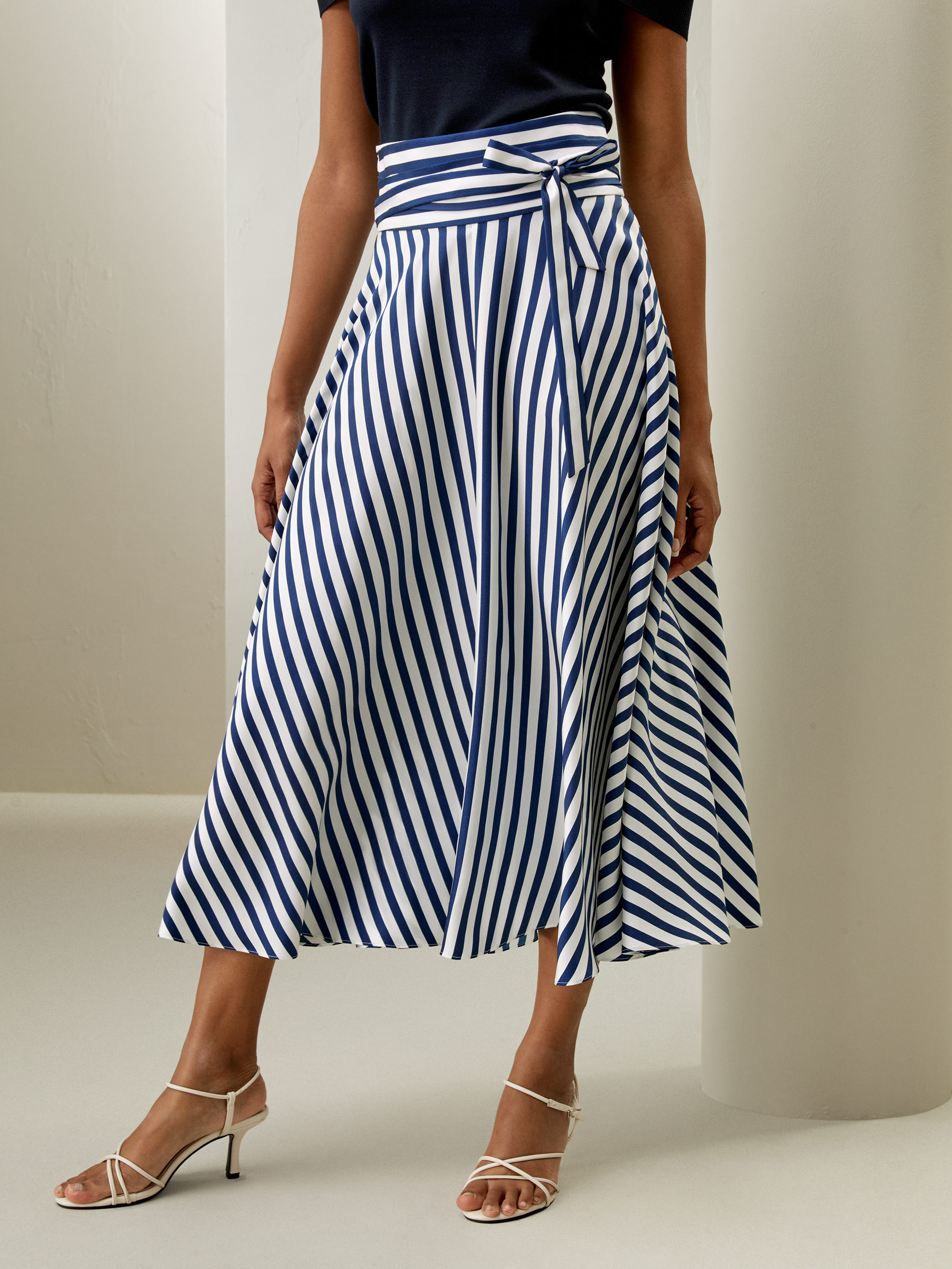 Silk Striped Midi Skirt | LilySilk