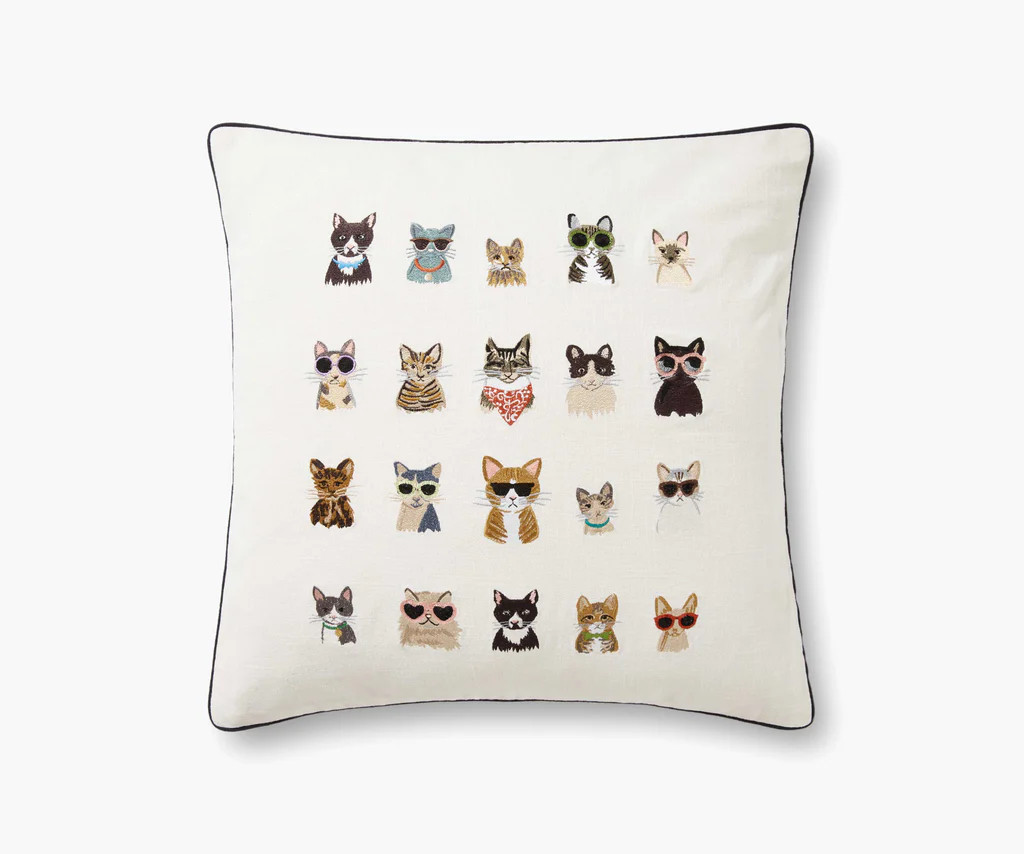 Cool Cats Embroidered Pillow - Cream | Rifle Paper Co.