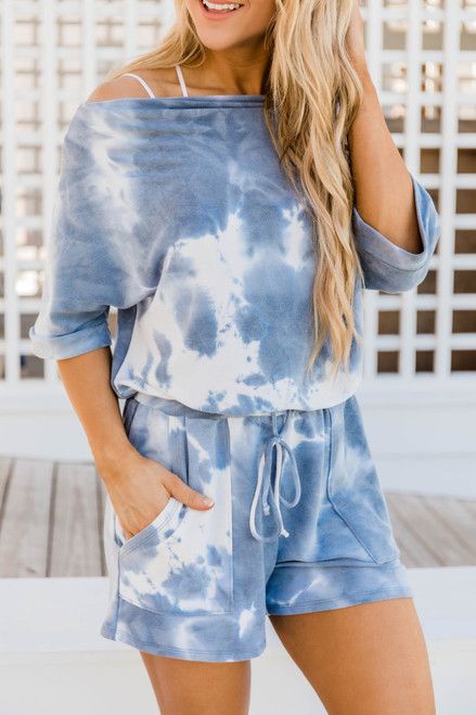 Truthfully Trendy Tie Dye Romper Navy | The Pink Lily Boutique