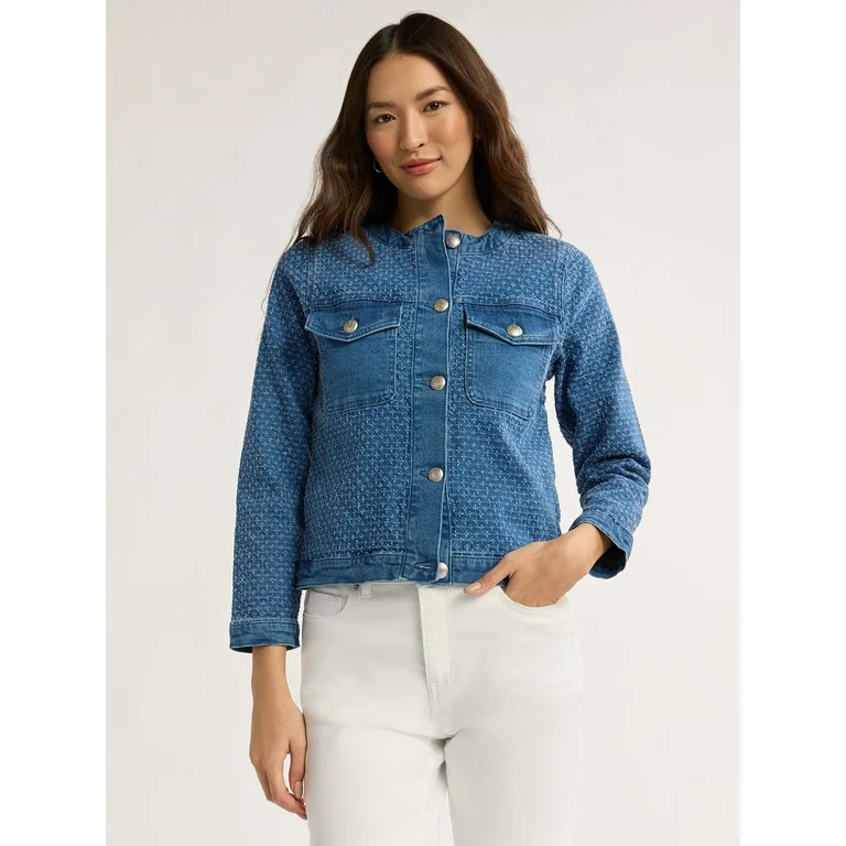 Time and Tru Women's Clip Dot Denim Jacket, Sizes XS-XXXL - Walmart.com | Walmart (US)