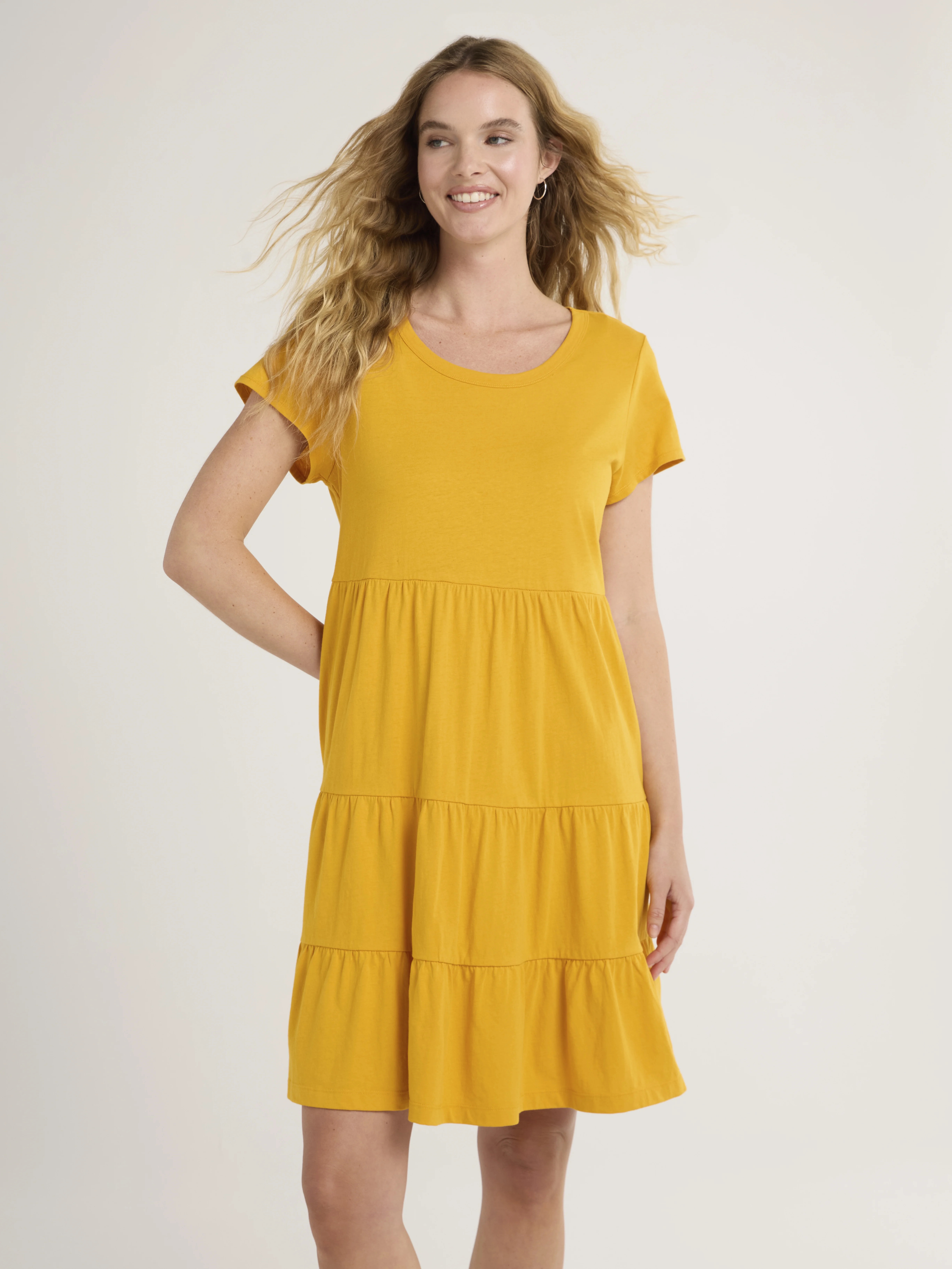 Time and Tru Women's Tiered Cotton Knit Dress, XS-XXXL - Walmart.com | Walmart (US)