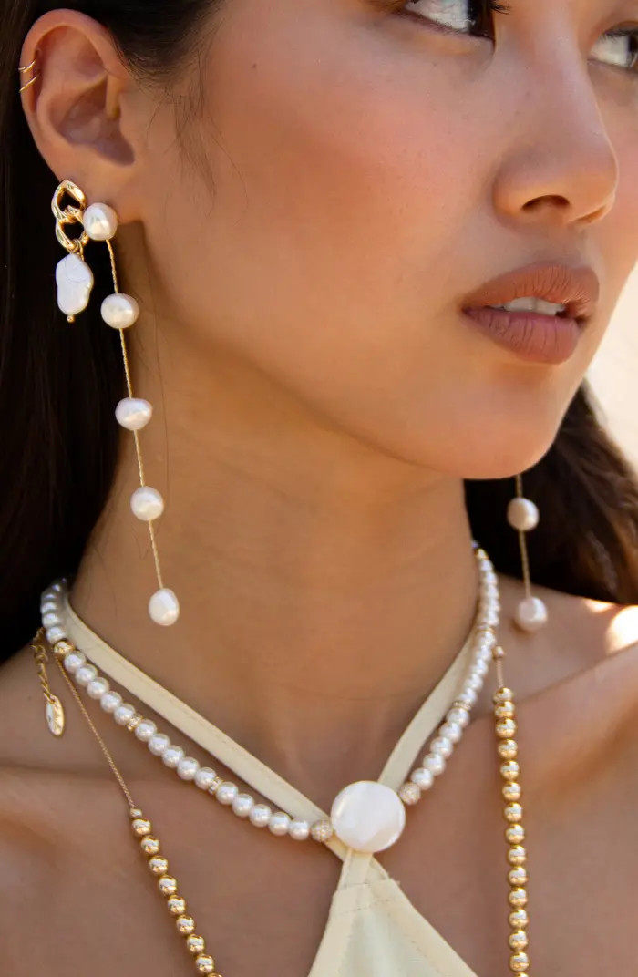 Ettika Dripping Freshwater Pearl Linear Drop Earrings | Nordstrom | Nordstrom