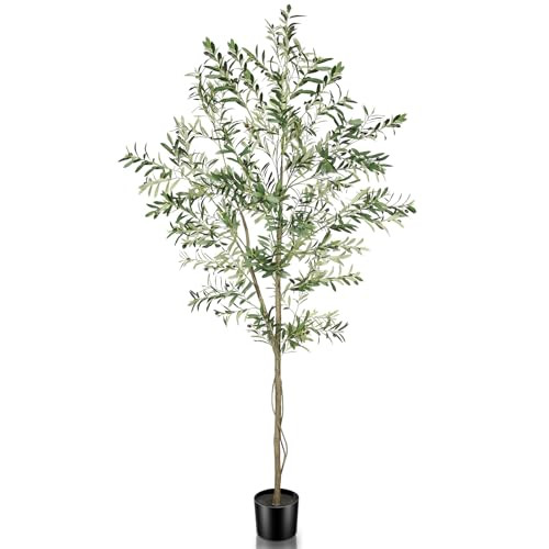 FEELEAD Faux Olive Tree 8ft - Tall Artificial Olive Trees 8 Feet Indoor Large Fake Plants with Green Leaves and Fruits, Realistic Olive Silk Tree with Planter for Home Office Living Room Decor | Amazon (US)