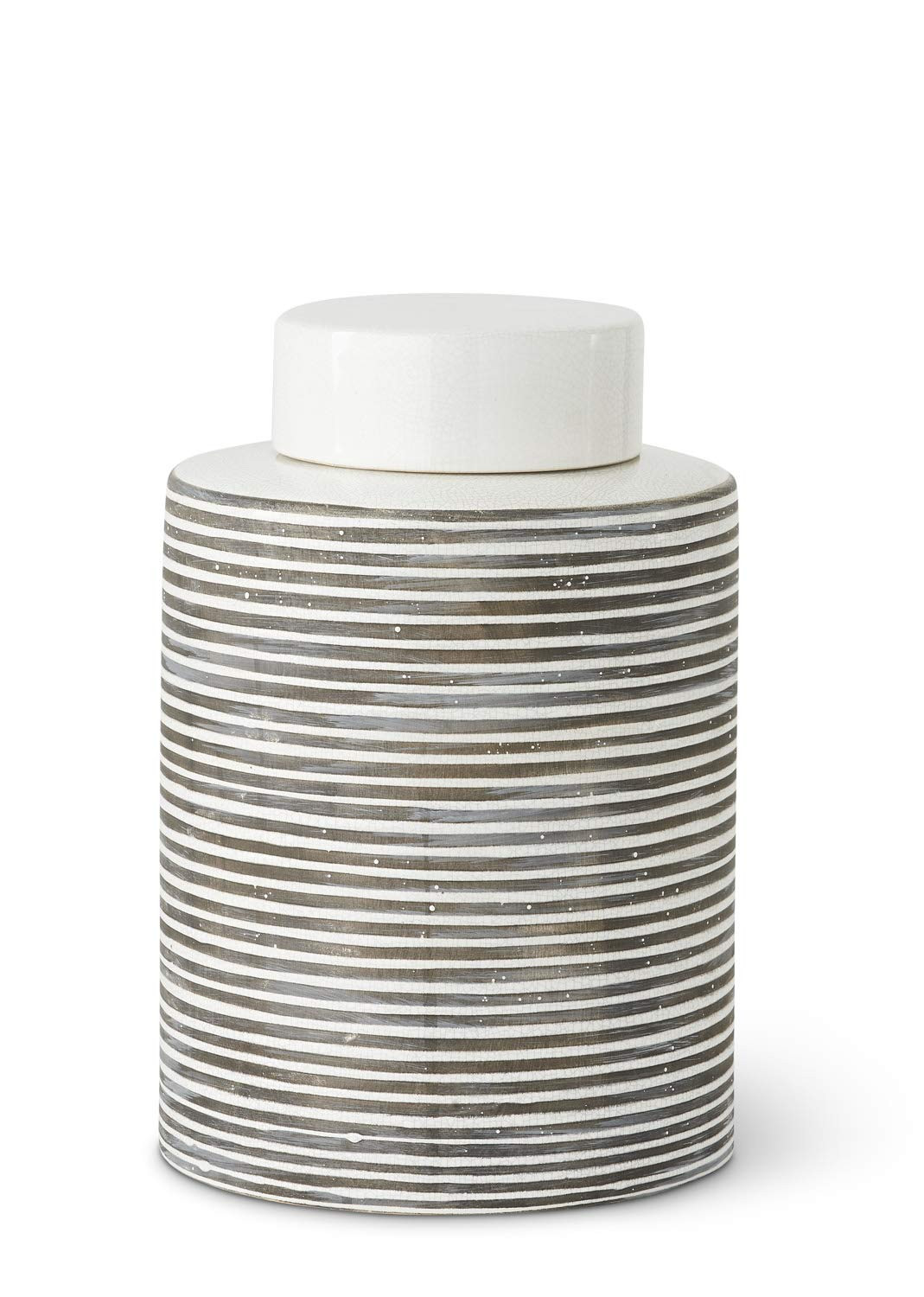 K&K Interiors 16017A-2 13.5 Inch Lidded Crackle Stripe Ceramic Jar, White and Gray | Amazon (US)