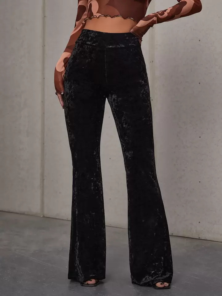 SHEIN BAE High Waist Velvet Flared Pants | SHEIN