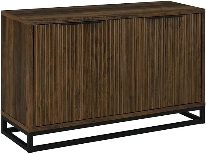 Benjara 47 Inch Sideboard Cabinet Console, 4 Door, Carved Panels, Brown and Black | Amazon (US)