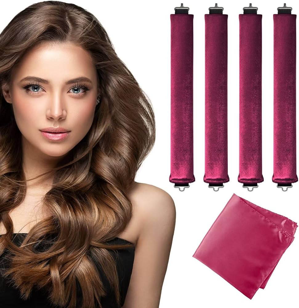 Heatless Curls Overnight Hair Curler - 4 Pcs Curling Rod to Sleep In, Velvet Hair Rollers with Sa... | Amazon (US)