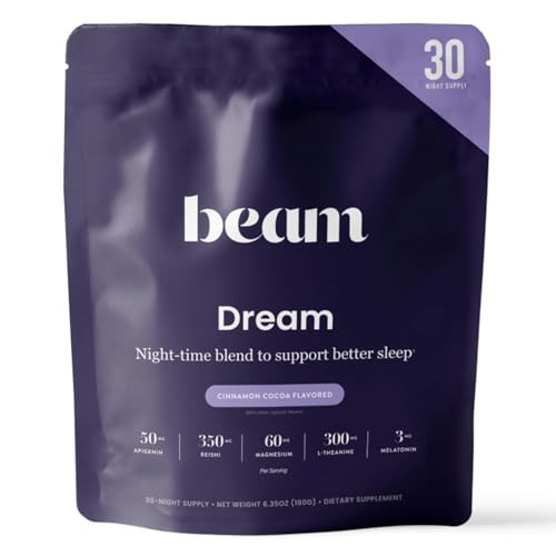 Beam Dream Sleep Powder, L-Theanine, Apigenin, Reishi and Magnesium, Third Party Tested Natural Sleep Aid & Sleep Supplement, Health and Wellness Gift, Natural Sleep Support, Non-GMO, 30 Servings | Amazon (US)