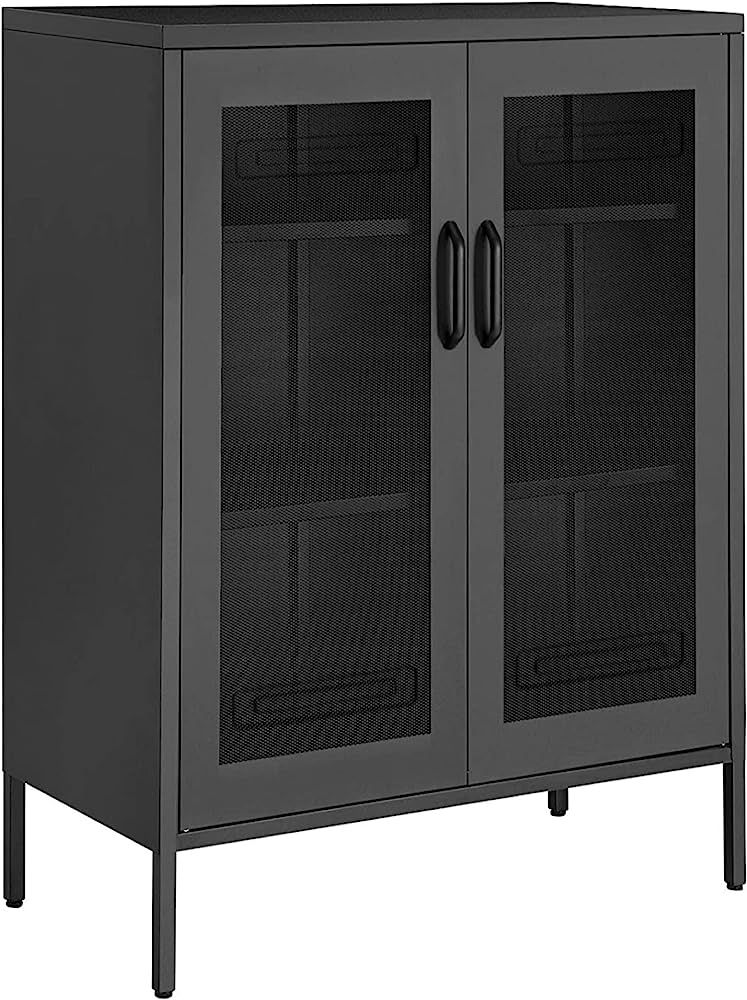 SONGMICS Metal Storage Cabinet with Mesh Doors, Multipurpose Storage Rack, 3-Tier Office Cabinet,... | Amazon (US)