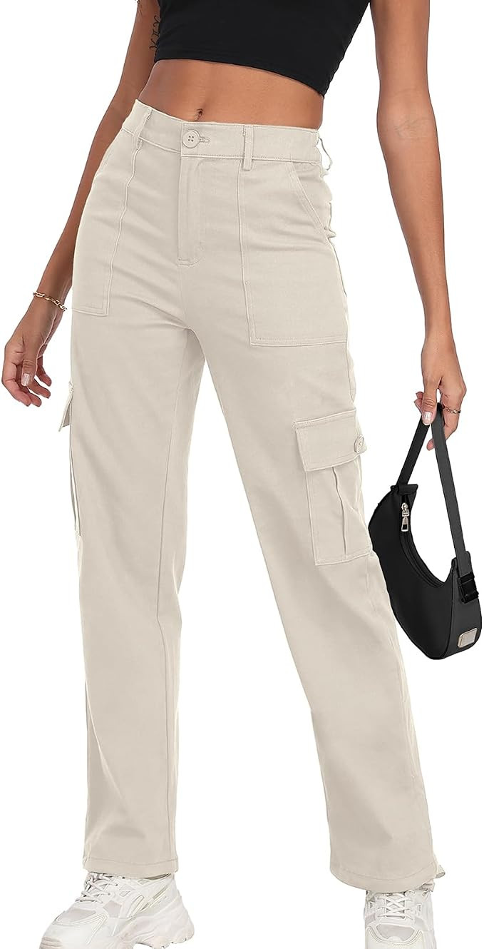 FREEOAK Women's High Waisted Cargo Pants Baggy Y2K Streetwear Stretchy Pants with 6 Pockets Ankle... | Amazon (US)