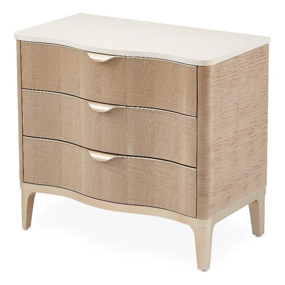 MICHAEL AMINI Malibu Crest Wood & Marble 3-Drawer Nightstand - Blush | Amazon (US)