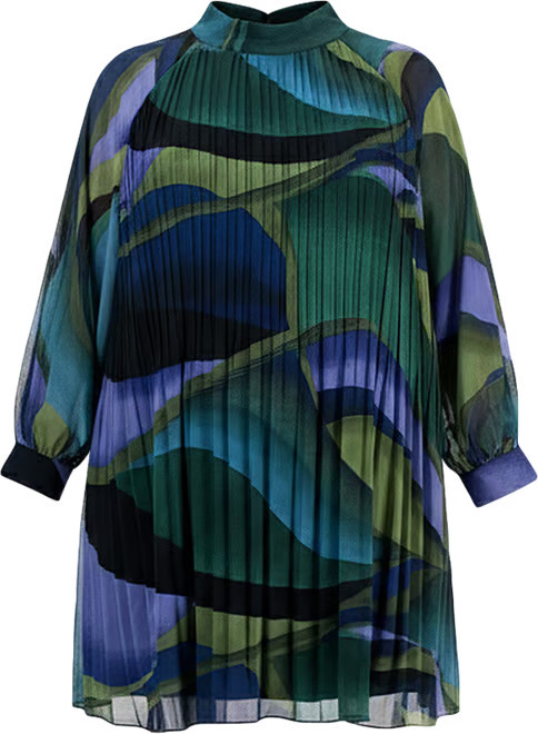 London Times Plus Size Printed Pleated Blouson-Sleeve Shift Dress - Macy's | Macy's