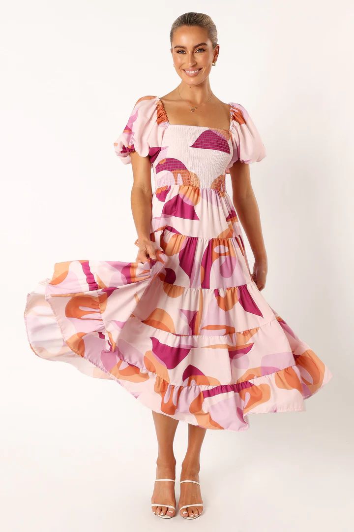 Mollie Puff Sleeve Midi Dress - Pink Swirl | Petal & Pup (US)