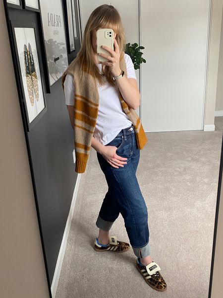 Today’s #OOTD 🪞✨ 

Tuesdays after a long weekend suck but working from home in a cute outfit makes it slightly better! I was excited to style my new Adidas x Wales Bonner Sambas today 🤎

Sweater is stolen from my husband and t-shirt is from Zara and I’ve linked similar options!

#LTKfindsunder100 #LTKshoecrush #LTKworkwear