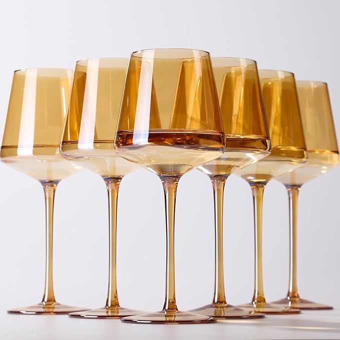 Physkoa Amber Wine Glasses Set Of 6 - Large 16oz, Unfading Color, Hand-blown, Durable - Birthday ... | Amazon (US)